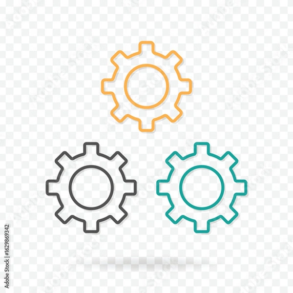 Obraz Set of colourful gear or settings line art icons, editable symbol stroke vector illustration