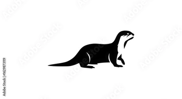 Fototapeta Detailed Illustration of a Black Mink Walking Forward with an Open Mouth and Extended Tongue