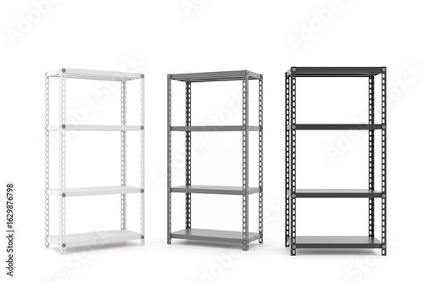 Obraz Dark empty rack storage, Metal storage shelves, Shelf industry . 3D rendering.