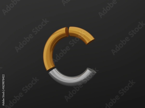 Obraz Pie chart icons, chrome gold silver black. 3D rendering.