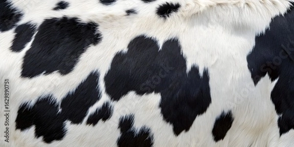 Fototapeta Seamless Cowhide Pattern – Realistic Black and White Holstein Fur Texture for Rustic and Farm-Themed Designs