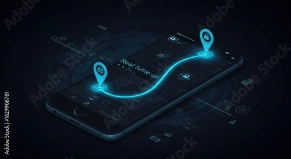 Obraz Advanced smartphone map application displaying real time location tracking path and markers highlighted interface with contemporary technology design