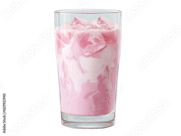Fototapeta Refreshing Pink Milk Drink with Ice Cubes in a Glass Perfect for Summer