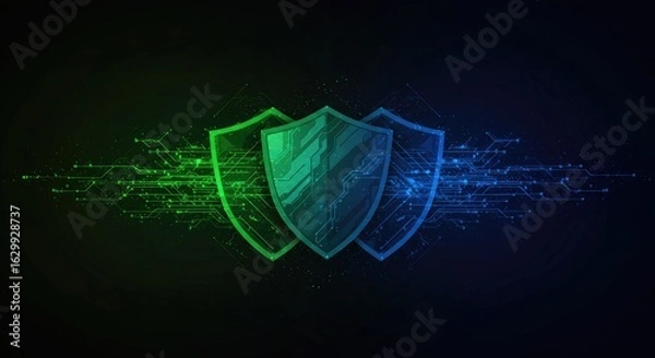 Obraz Cybersecurity shield graphics digital abstract illustration protection technology design