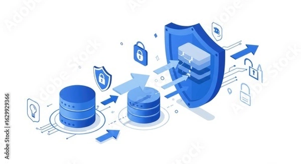 Obraz Data protection graphic technology illustration concept design showing secure data transfer and storage