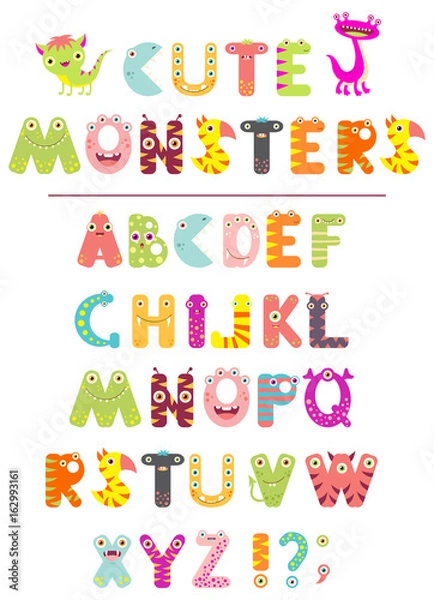 Fototapeta Vector alphabet with letters in the form of cute cartoon monsters