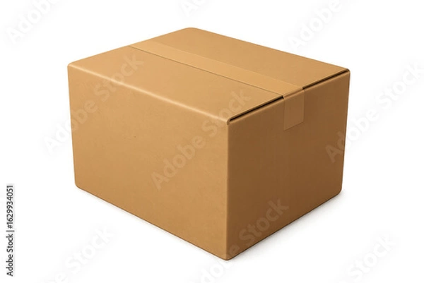 Fototapeta Closed cardboard box with adhesive tape on transparent background