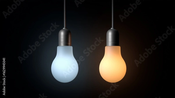 Fototapeta 二つの曇りガラス電球が放つ対照的光