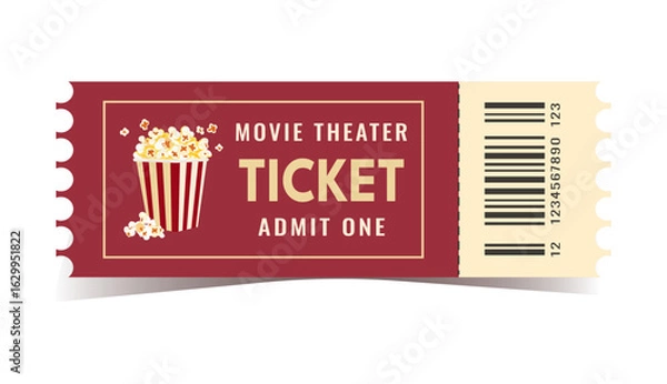 Obraz Cinema ticket isolated on white background. Ticket vector design, realistic template, red and white.