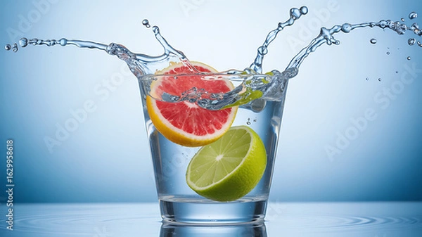 Fototapeta Refreshing citrus splash in water.
