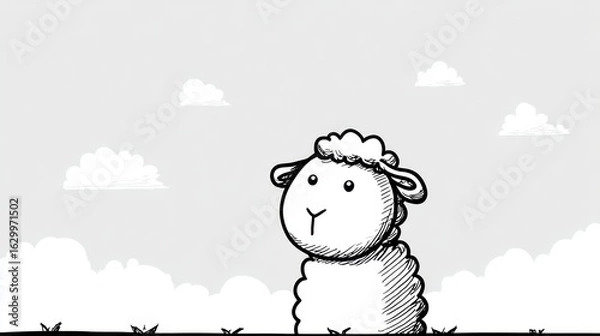 Fototapeta Cute sheep in a simple landscape