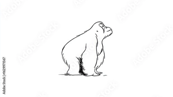 Fototapeta Simple black and white line drawing of a gorilla