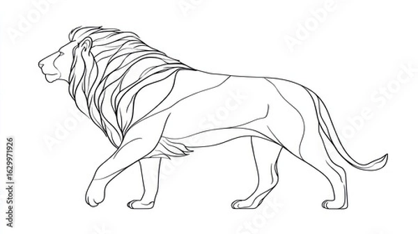 Fototapeta Outline drawing of a walking lion