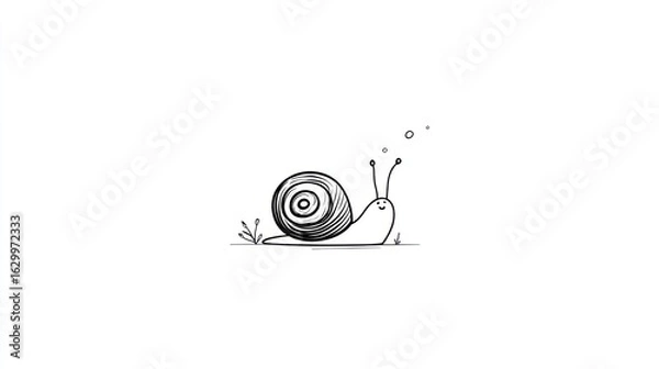 Fototapeta Simple black line drawing of a cartoon snail (2)