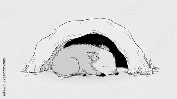 Fototapeta Cute piglet sleeping in a cave