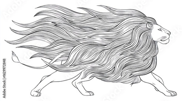 Fototapeta A stylized, running lion with flowing mane