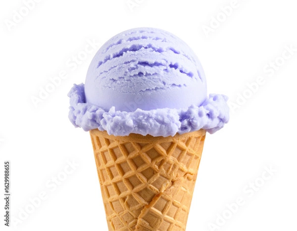 Fototapeta Lavender Ice Cream Scoop in Classic Waffle Cone, Realistic Front View, Transparent PNG