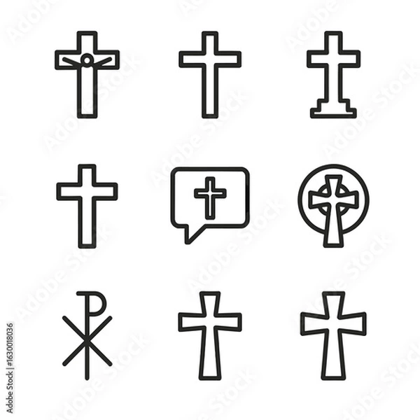 Fototapeta Icon Grid Set. Outline icon set of communication symbols: speech bubble, envelope, paper plane, chat icon, bell, notification dot,