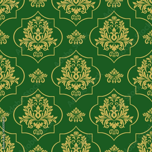 Obraz Green and gold ornamental crest pattern. This seamless pattern design is suitable for upscale decorative applications and general decoration.