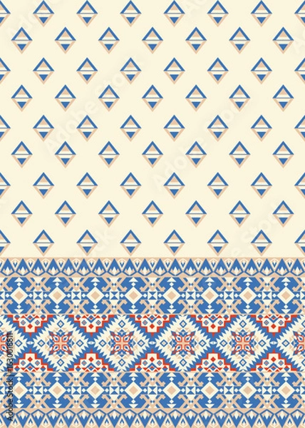 Obraz Traditional geometric print characterized by a series of diamond shapes and intricate borders. This is suitable for both modern and classic interiors and can evoke feelings of warmth and nostalgia.