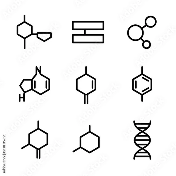 Fototapeta DNA Structure Icons. Outline icon set of DNA structure elements: nucleotide, base pair, phosphate backbone, adenine, thymine,