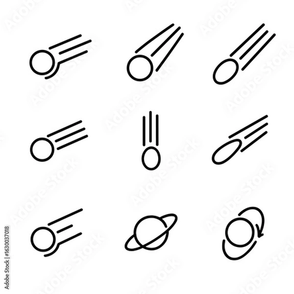 Fototapeta Comet Icon Collection. Outline icon set of comet families: Jupiter-family comet, Halley-type comet, long-period comet,