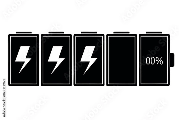 Fototapeta Horizontal row of six battery charge level icons