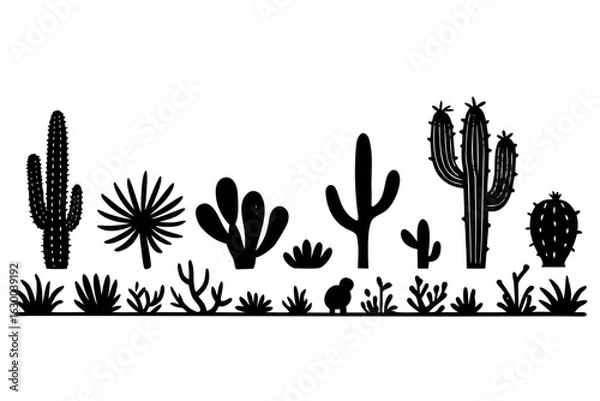 Fototapeta Horizontal row of stylized black silhouette shapes on white background