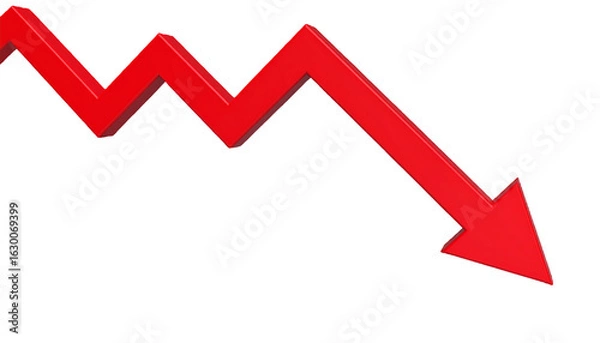 Fototapeta Red zigzag downward arrow vector PNG – symbol of sharp drop, loss, or market decline