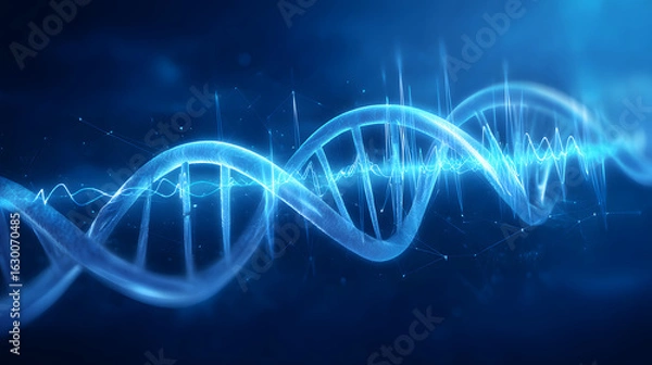 Fototapeta A glowing double helix DNA strand surrounded by ethereal blue healing energy.
