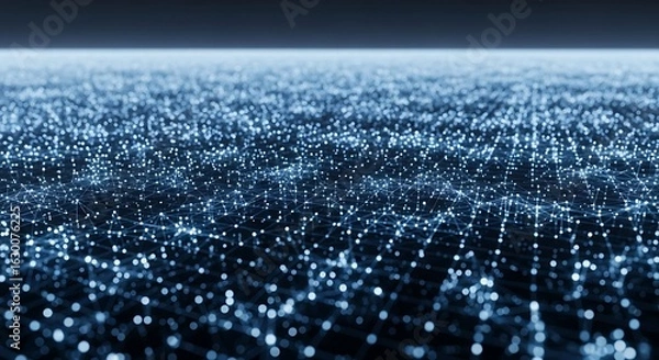 Fototapeta Vast Ocean of Digital Particles Flowing Across a Futuristic Grid Landscape