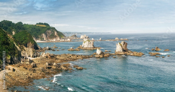 Fototapeta Ocean panorama with large rock stacks