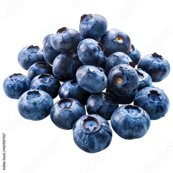Fototapeta Close-up of fresh blueberries, clustered together, showing detail of individual berries and water droplets