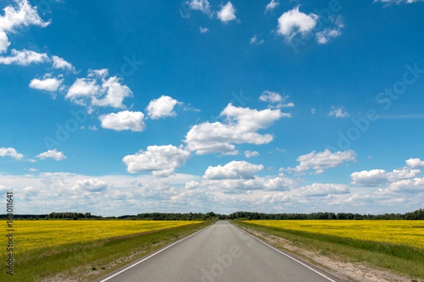 Obraz Blue sky with white clouds over the highway
