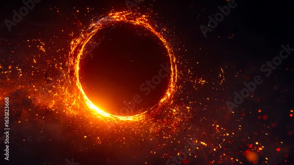 Fototapeta Stunning depiction of a fiery cosmic eclipse with glowing sparks and intense light emissions