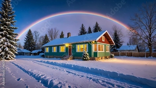 Obraz winter landscape with houses and trees
