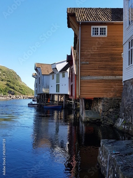 Obraz Historical boathouses at a salmon river