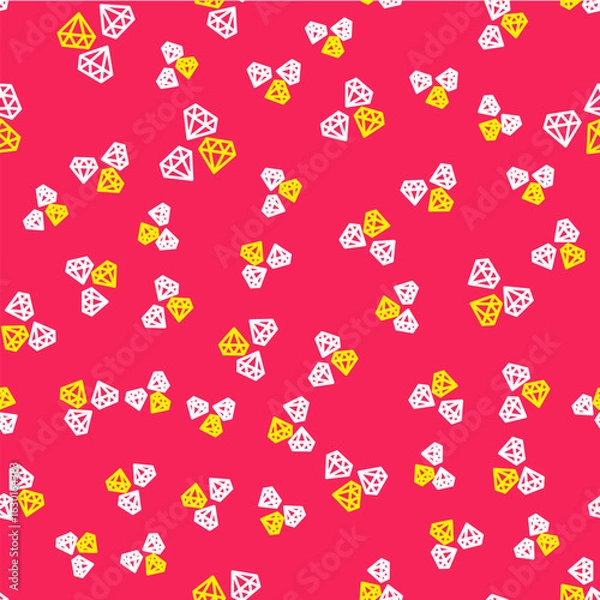 Fototapeta Line Gem stone icon isolated seamless pattern on red background. Jewelry symbol. Diamond. Vector