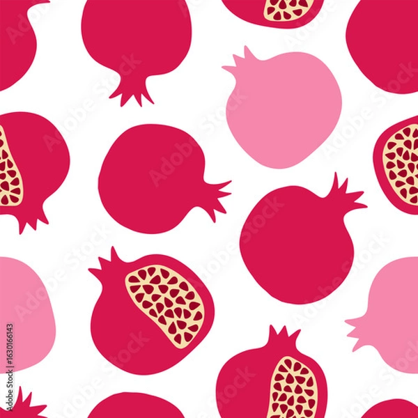 Fototapeta Colorful seamless pattern of hand drawn red pomegranate. Perfect for textile manufacturing wallpaper posters etc. Vector illustration	