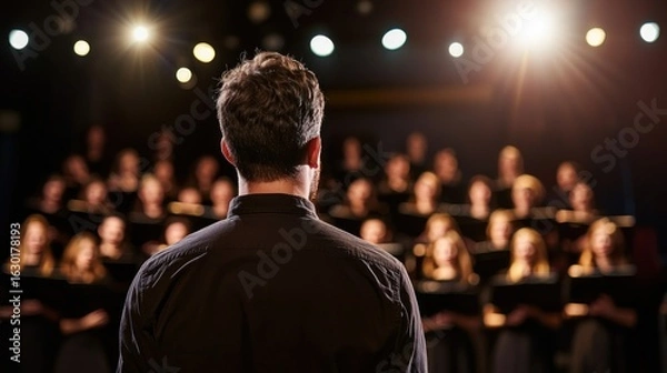 Fototapeta A choir director standing confidently in front of singers acting as the central harmonizer guiding their voices
