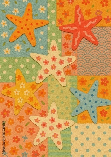 Fototapeta Colorful starfish patchwork design