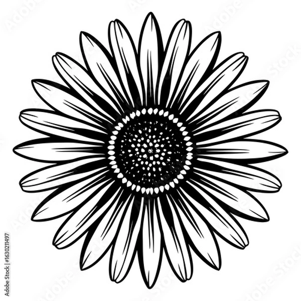Obraz Detailed Sunflower Outline Illustration in Black and White Perfect for Coloring Books and Graphic Design Projects A Simple yet Elegant Floral Design