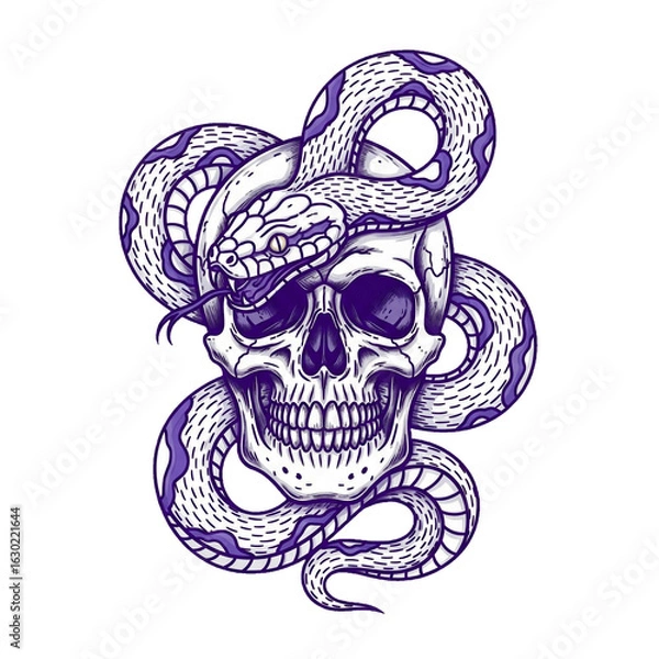 Obraz Gothic Skull with Coiled Serpent | snake  on Transparent Background
