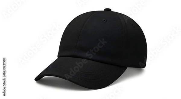 Fototapeta A classic plain black baseball cap isolated on a clean white background. Ideal for template or mockup designs.