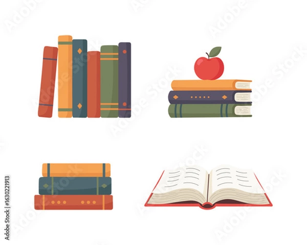 Obraz Set of books. Colorful book collection on white background. Vector illustration