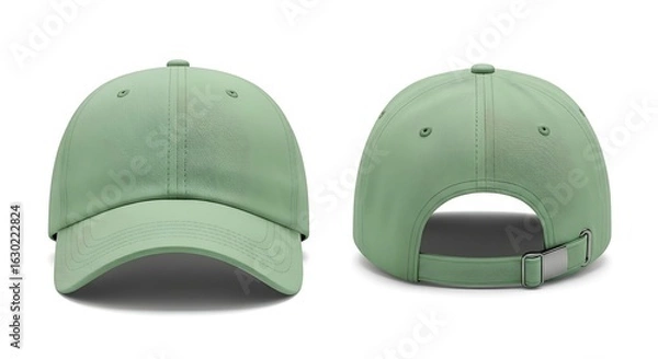 Fototapeta Classic light green baseball cap shown from the front and back. An isolated apparel mockup template for design.