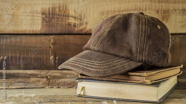 Fototapeta Graduation Cap and Book Compositions for Academic Achievement Graphics, Diploma Program Promotions, and Educational Success Concepts