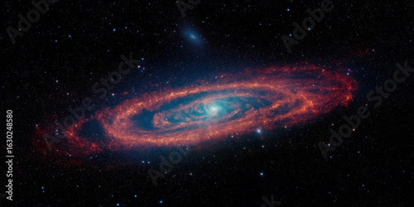 Fototapeta Spiral galaxy in deep space. Andromeda galaxy stars, dust, and areas of star formation. Universe filled with stars, nebula and galaxy. Panorama. 