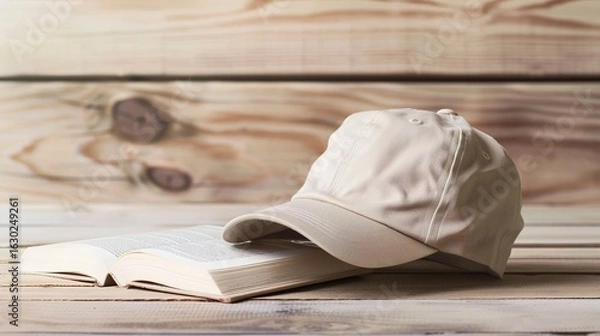 Fototapeta Graduation Cap and Book Compositions for Academic Achievement Graphics, Diploma Program Promotions, and Educational Success Concepts