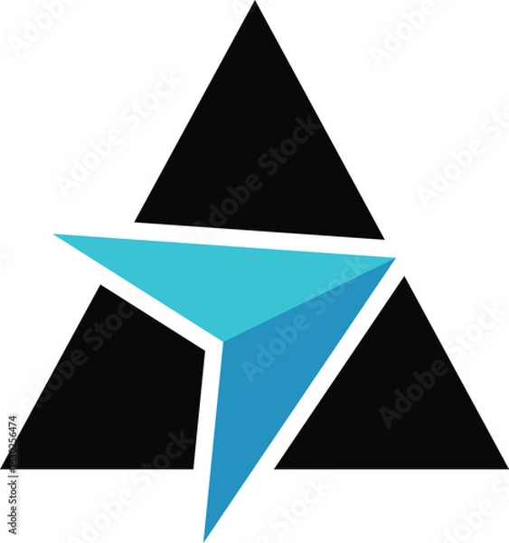 Fototapeta Abstract vector illustration of a 3D glass pyramid with a black and white triangle background
